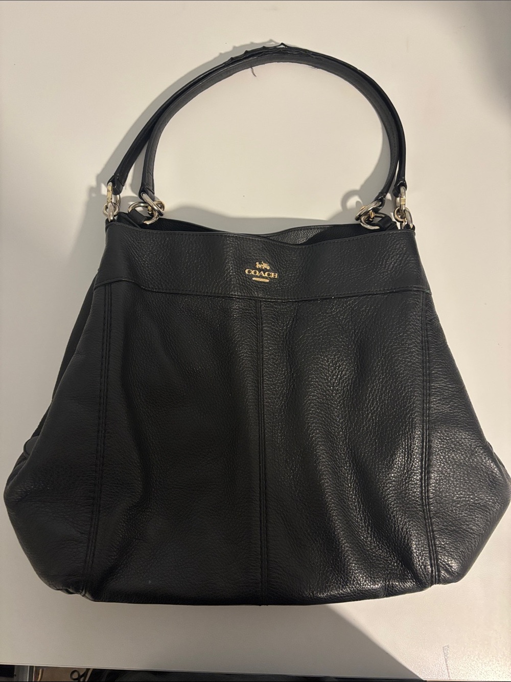 Coach Black Pebbled Leather Shoulder Bag with Gold Hardware